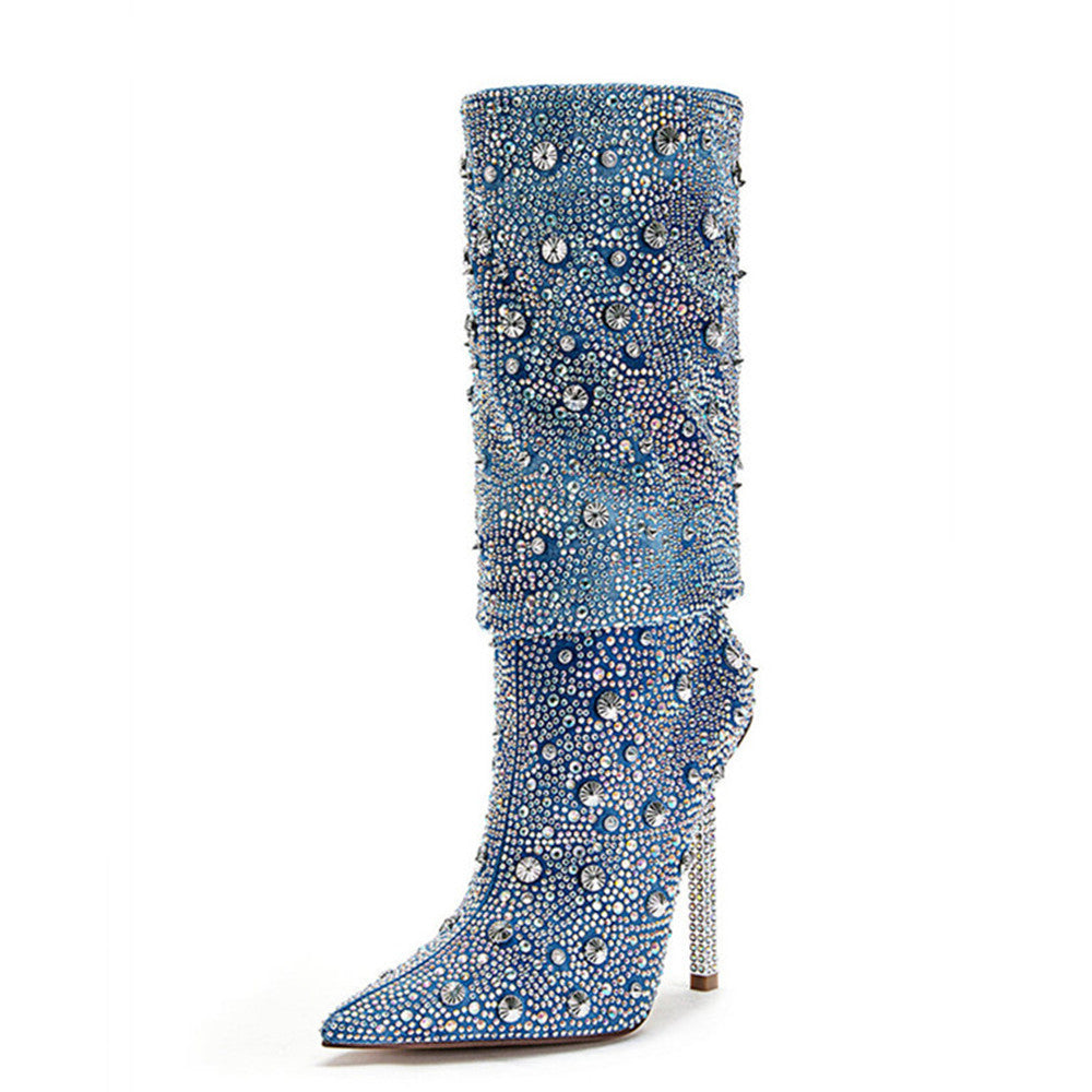 Jewel Pointy Heel Boots