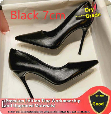Black Soft Leather Stiletto Pointed Toe High Heels