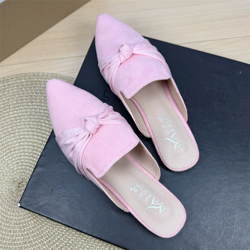 Bow Toe Style Simple Pointed Flat Lazy Half Slippers