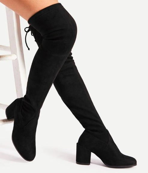Mid-High Tube Chunky British Style High Heel Stretch Boots