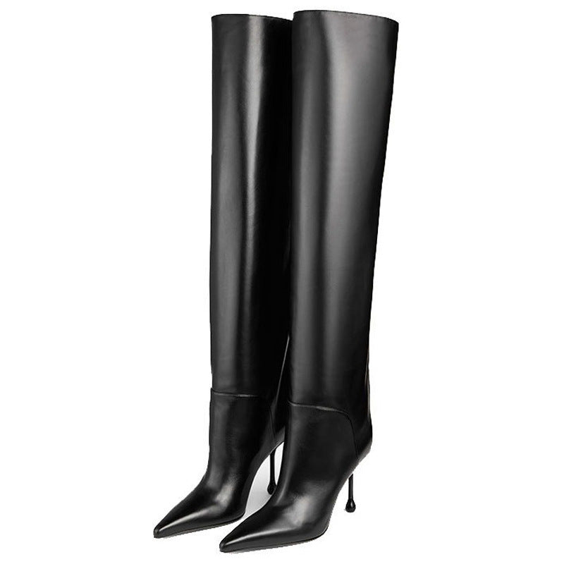 Pointed-Toe Stiletto Slip-on Below The Knee Plus Size Straight Boots