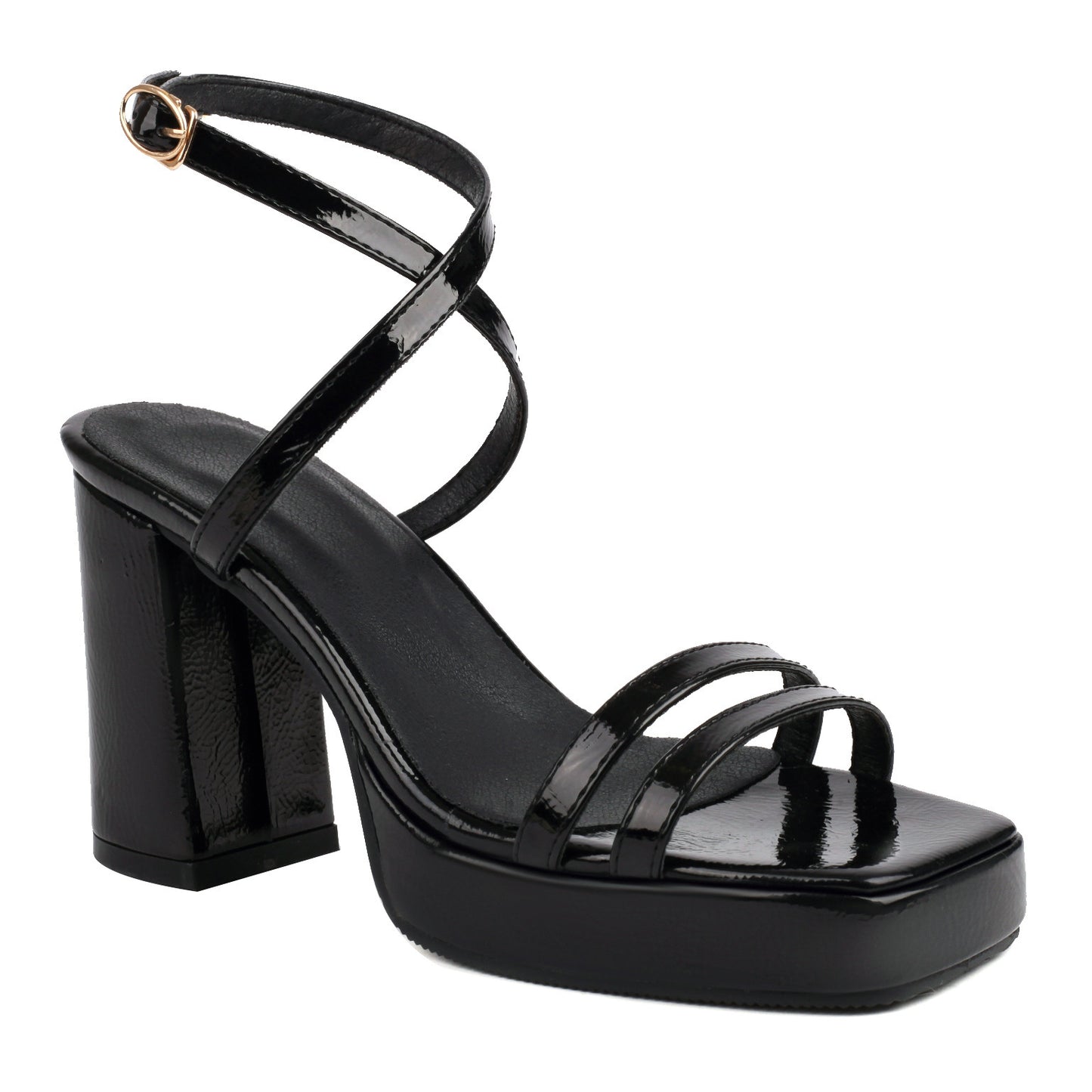 Square Toe Thin Strap Buckle Wide Strap High Heels