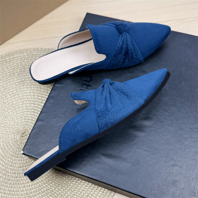 Bow Toe Style Simple Pointed Flat Lazy Half Slippers