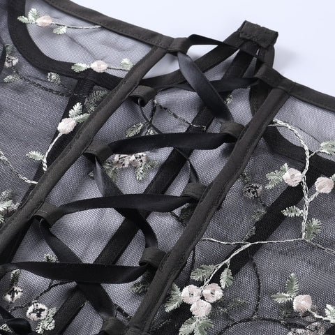 Floral Mesh Lace Up Back Corset Belt