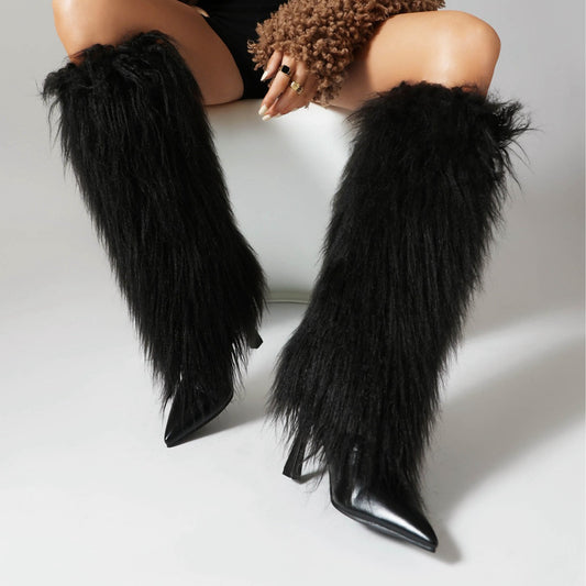 Fur Stiletto High Heel Boots