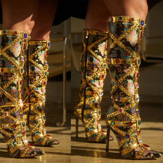 Jewel Style Stiletto High Heel Boots
