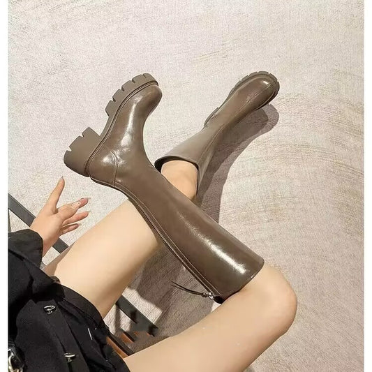 Knee High Long Block Heel Boots