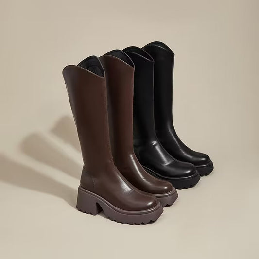 Knee High Long Block Heel Boots