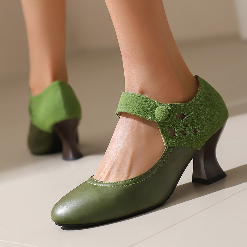 Buckle Round Head Chunky Heels