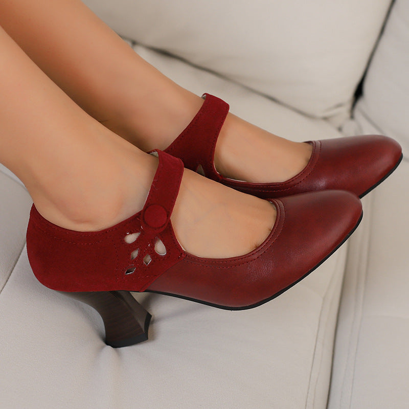 Buckle Round Head Chunky Heels
