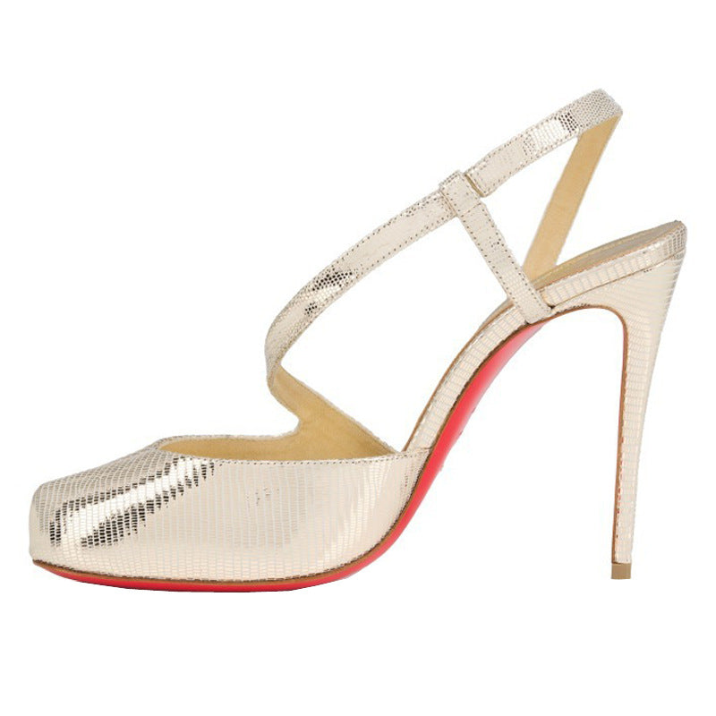 Low-Cut Toe Cap Cross Strap Hollow Heels