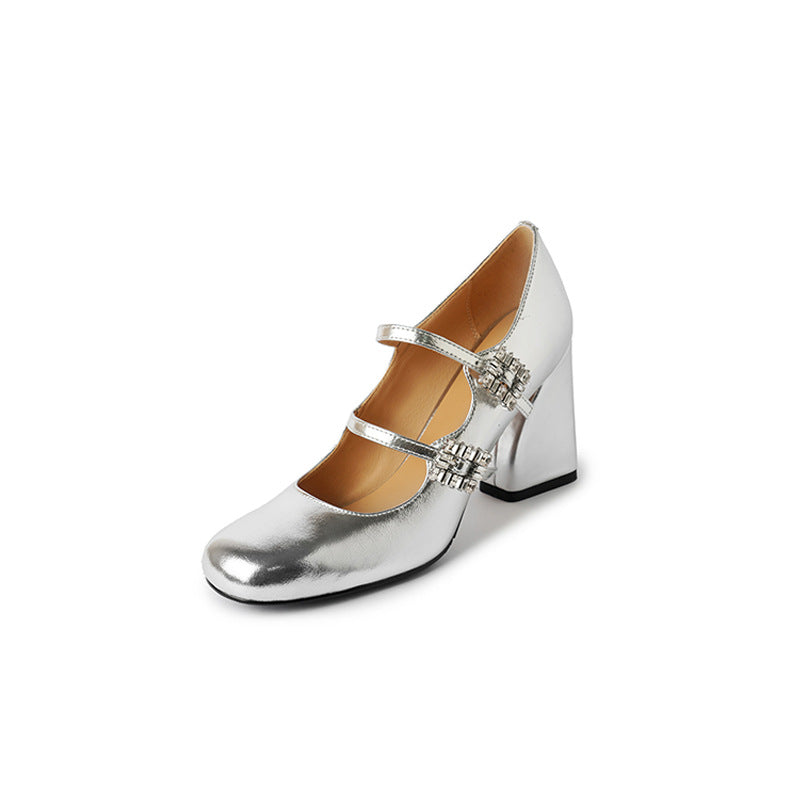Round Head Chunky Low-cut Heel Pumps