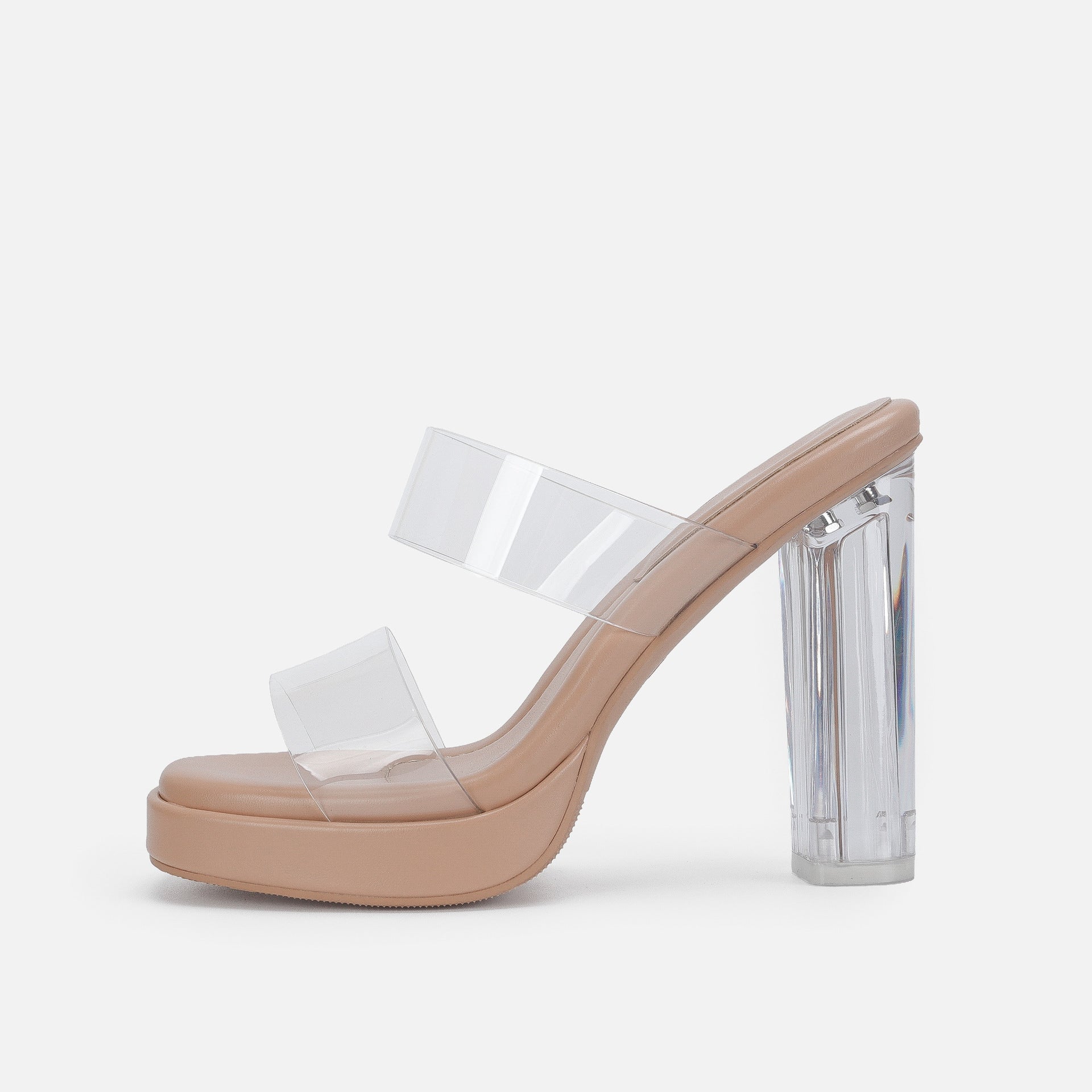 Double Strap Transparent Crystal Thick Heel Sandal
