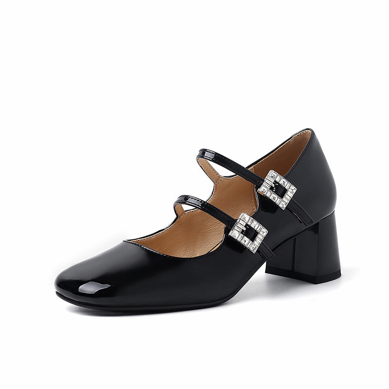 Round Head Chunky Low-cut Heel Pumps