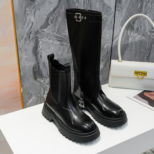 Round Head Muffin Bottom Knee-high Stretch Boots