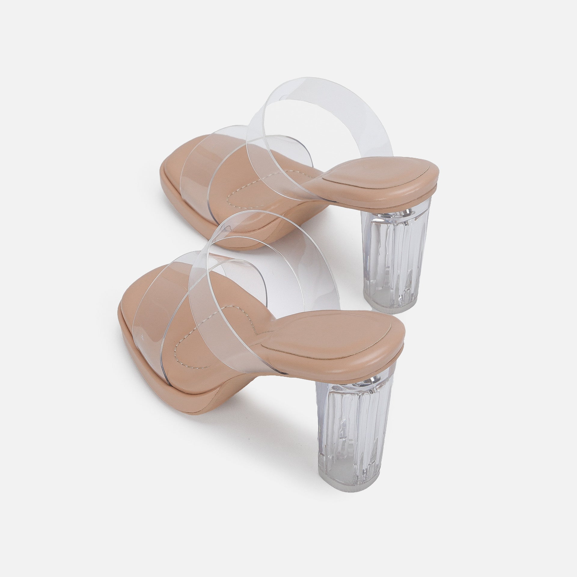 Double Strap Transparent Crystal Thick Heel Sandal