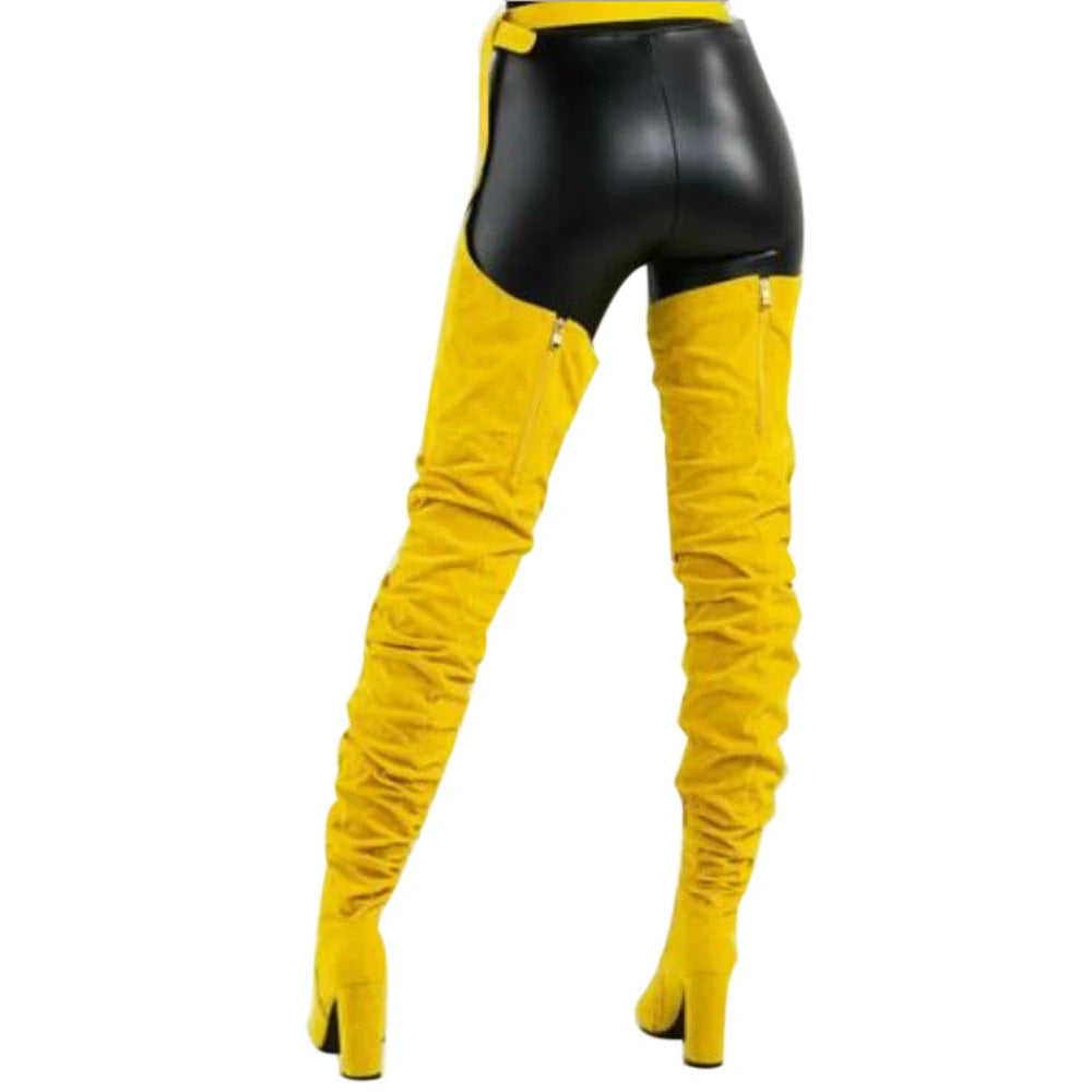 Suede Fashion Pointed Personality Chunky Heel Over The Knee Fashion Boots