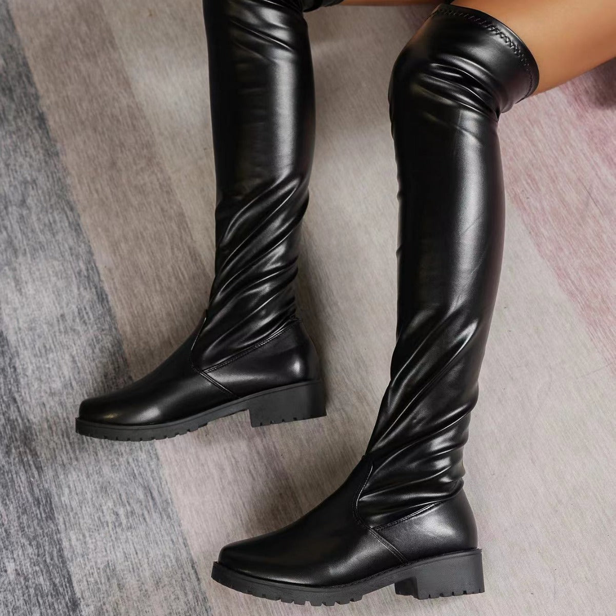 Over-the-knee Stretch Low Chunky Heel Boots