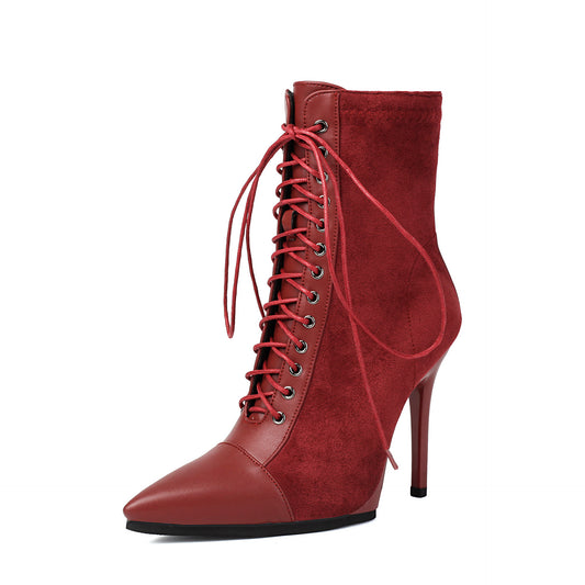 Drawstring Patchwork Short Pointed Knight Boots