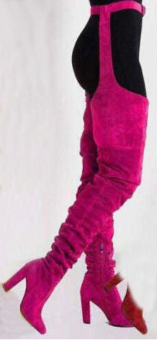 Suede Fashion Pointed Personality Chunky Heel Over The Knee Fashion Boots