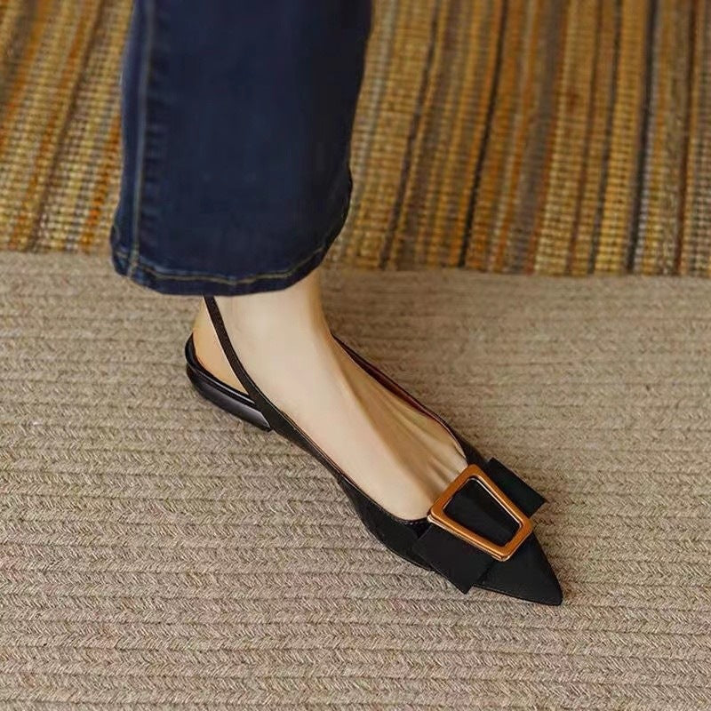 Metal Buckle Strap Closed Toe Flats