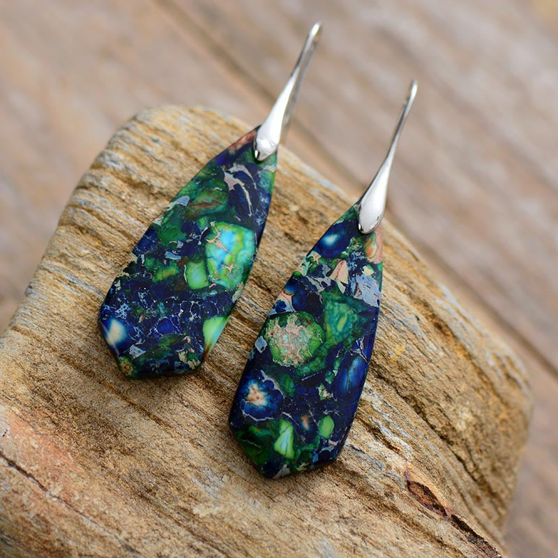 Bohemian Emperor Stone Shield Pendant Earrings