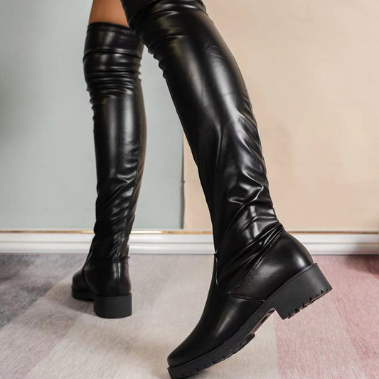 Over-the-knee Stretch Low Chunky Heel Boots