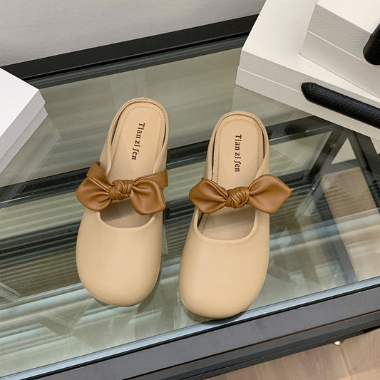 French Style Bow Semi Slippers