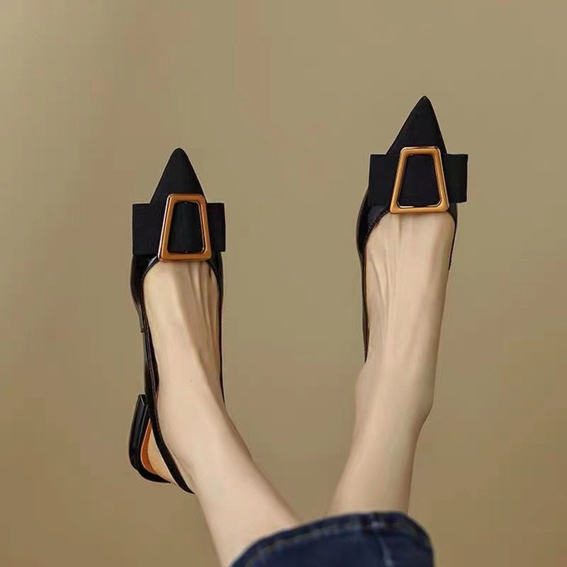 Metal Buckle Strap Closed Toe Flats