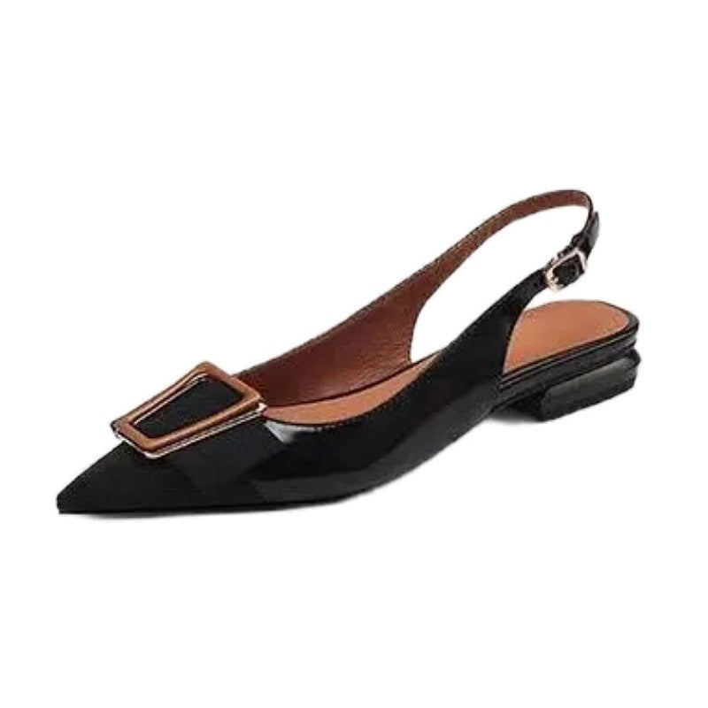 Metal Buckle Strap Closed Toe Flats