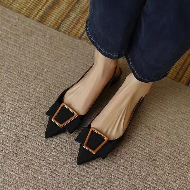 Metal Buckle Strap Closed Toe Flats