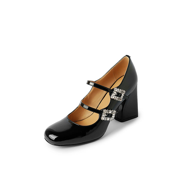 Round Head Chunky Low-cut Heel Pumps