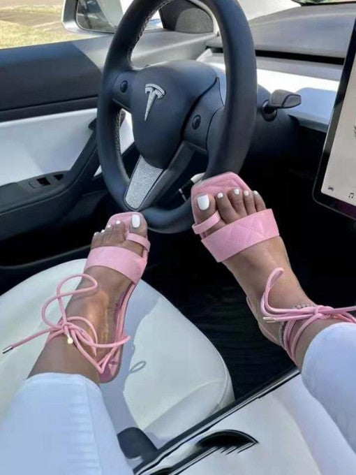 RING TOE STRAP FLAT STRAPPY LACE UP SANDALS
