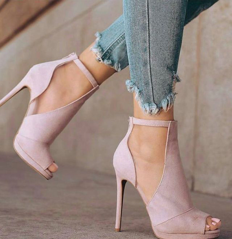 Peep Toe Stiletto Empty Back Zipper Heels