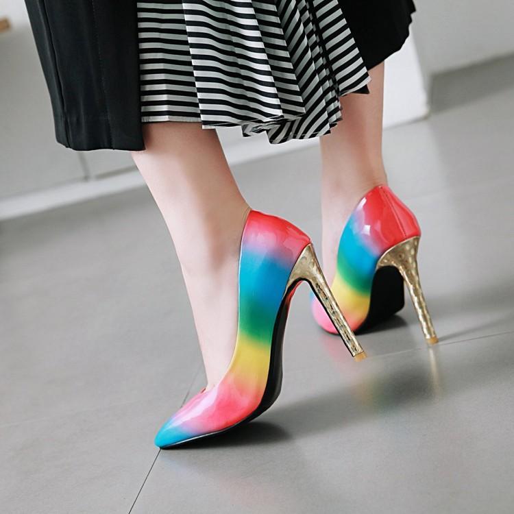 Rainbow Low-Top Pointed Toe High Heels