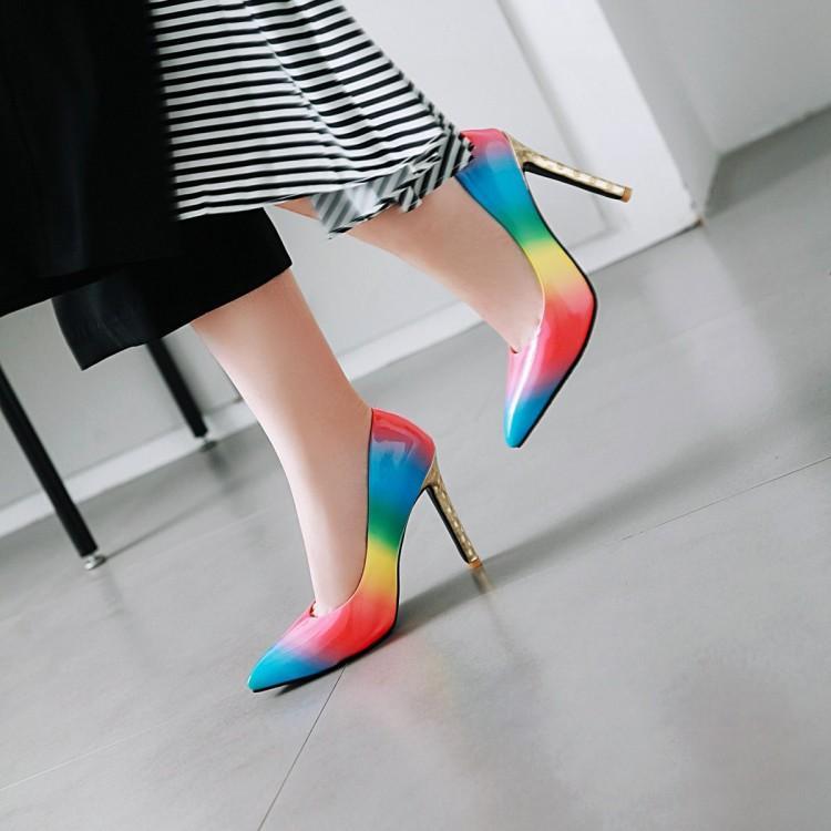 Rainbow Low-Top Pointed Toe High Heels