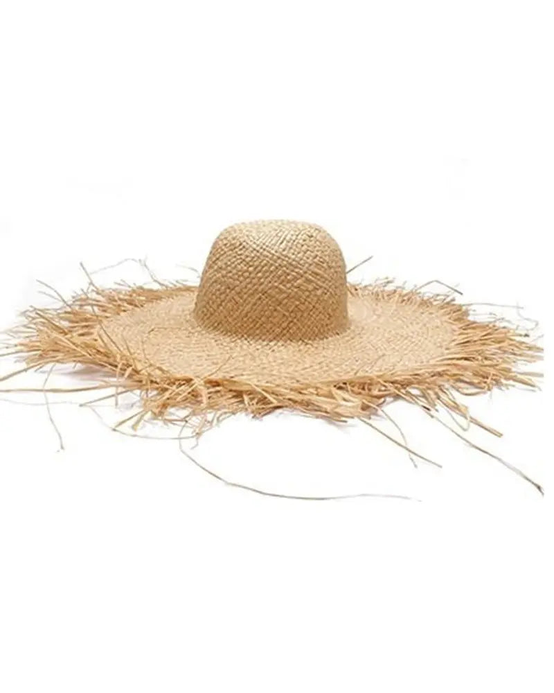 Raw Hem Wide Brim Straw Hat