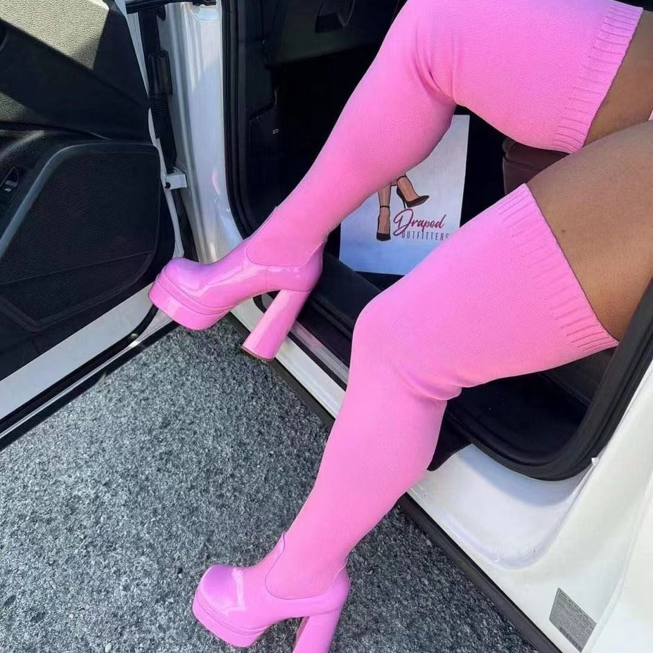 Round Head Chunky Heel Over The Knee Boots