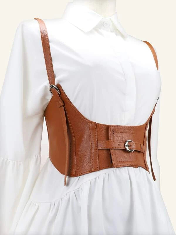 Leather Solid Buckle Harness Belt