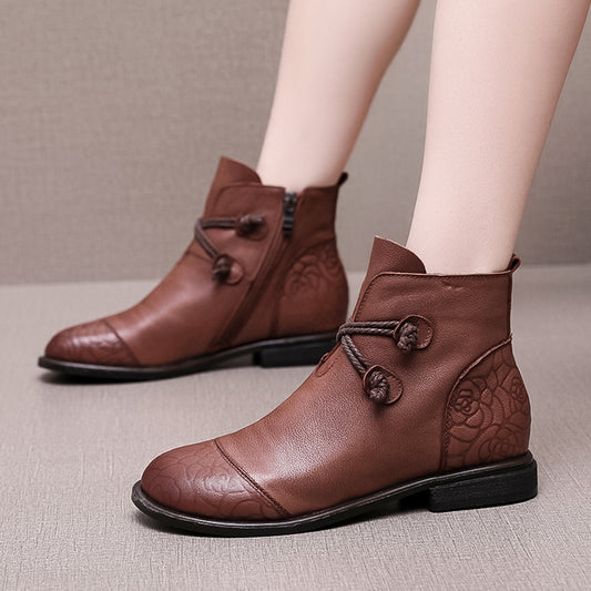 Strap Ankle Flat Leather Boots