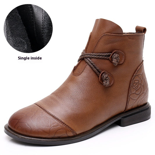 Strap Ankle Flat Leather Boots