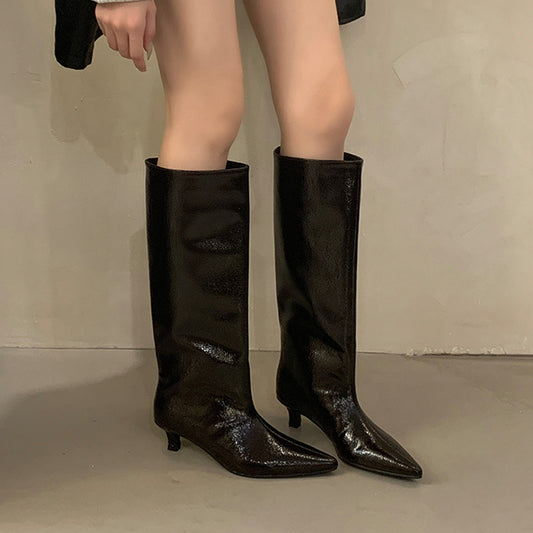 Texture Straight Pointed Toe Long Boots