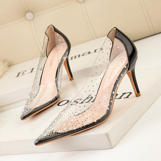 Transparent Cutout Pearl Rhinestone Heels