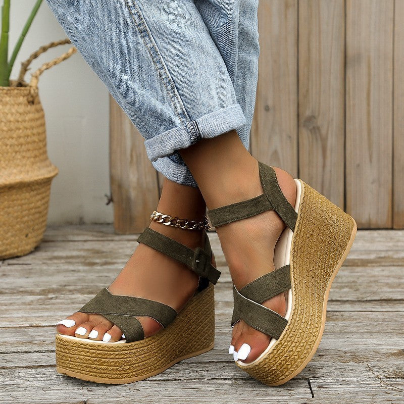 Wedge Non-slip Cross-strap Platform Hemp Heel Sandals
