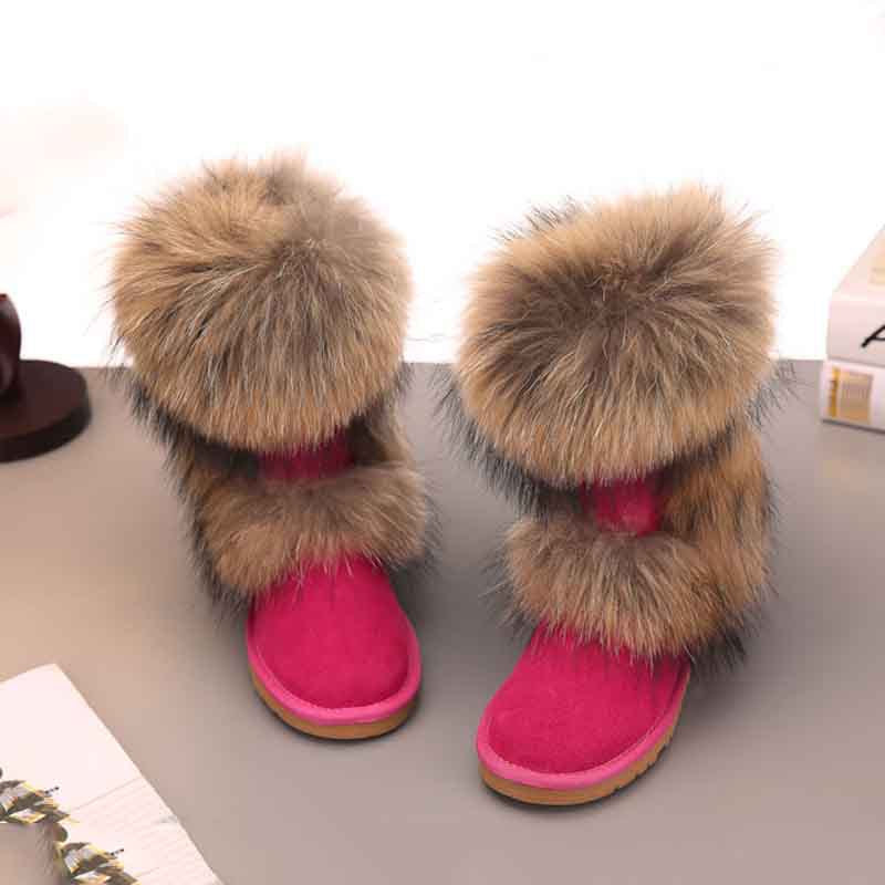 Mid-Calf Fox Fur Snow Boots