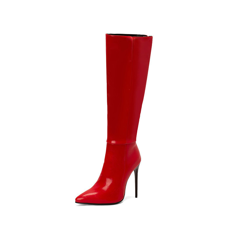 Pointed Toe Stiletto Heel Side Zipper Below The Knee Boots