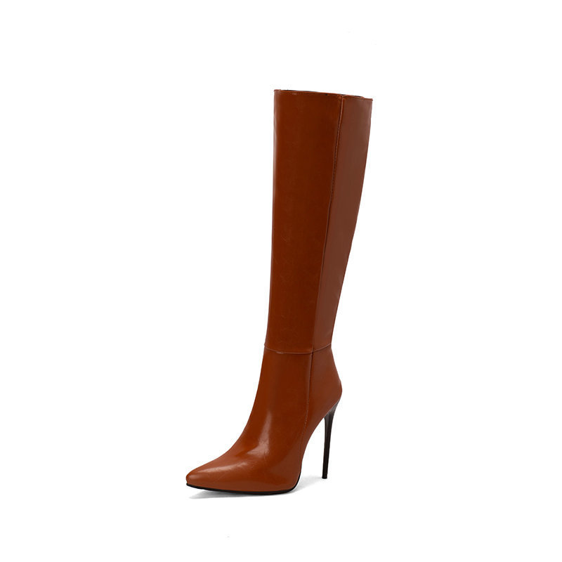 Pointed Toe Stiletto Heel Side Zipper Below The Knee Boots