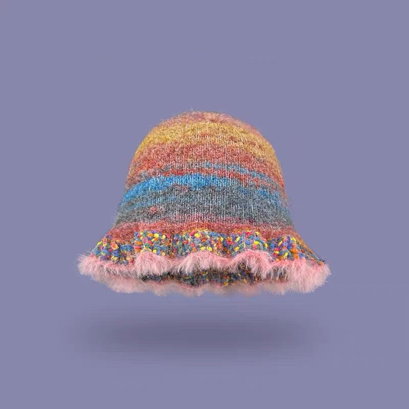 Rainbow Striped Oil Painting Knitted Wool Hats