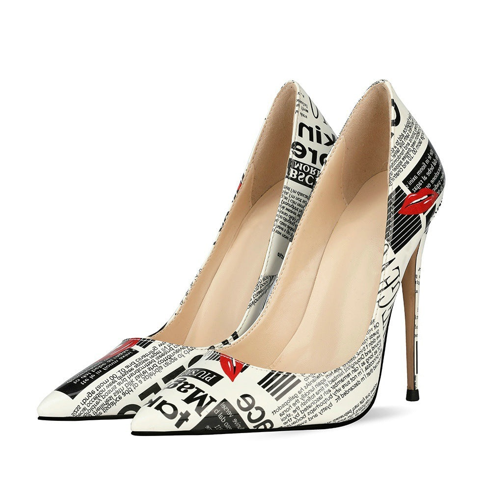 Graffiti Pointed Toe Stiletto High Heels