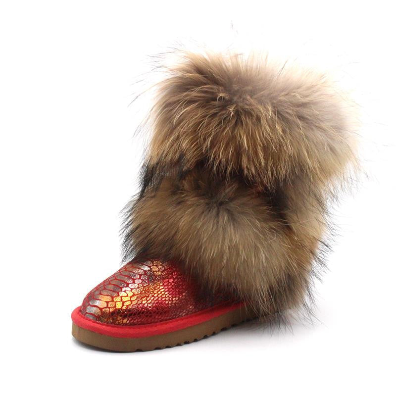 Mid-Calf Fox Fur Snow Boots